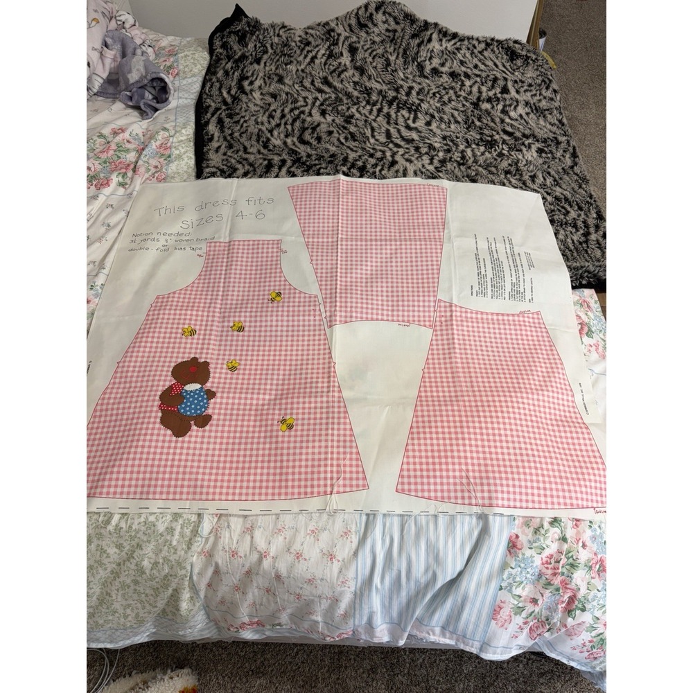 Springs Mills 1976 Vintage Girls Cut & Sew Dress Fabric Panel SZ 4-6 Bear Honey
